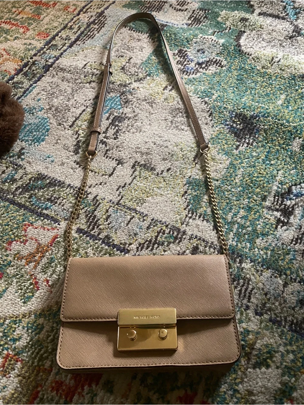 Michael Kors Beige Saffiano Leather Wallet Clutch with Gold Hardware
